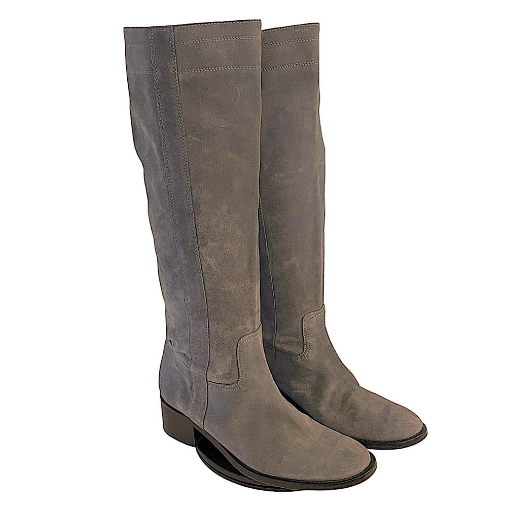 Aqua Suede Knee Riding Boots Gray Pull On 37.5